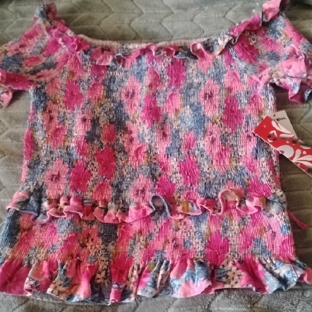 Hot Kiss Pink and Blue Ruffle Top